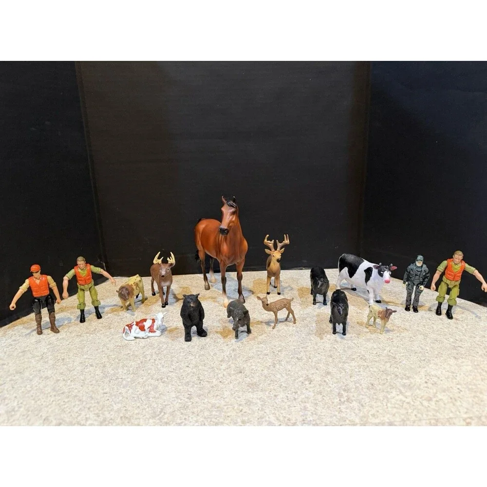 New Ray Wildlife Hunter Lot 16pc Figures Deer Bear Boar Horse Farm Animals